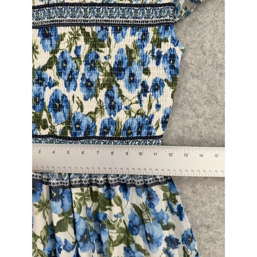 NWT Moon River Blue Floral Smocked Maxi Dress Size X-Small